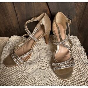 Kelly & Katie Gold Rhinestone Strappy‎ Heeled Sandals Size 8 Sparkly Party Shoes